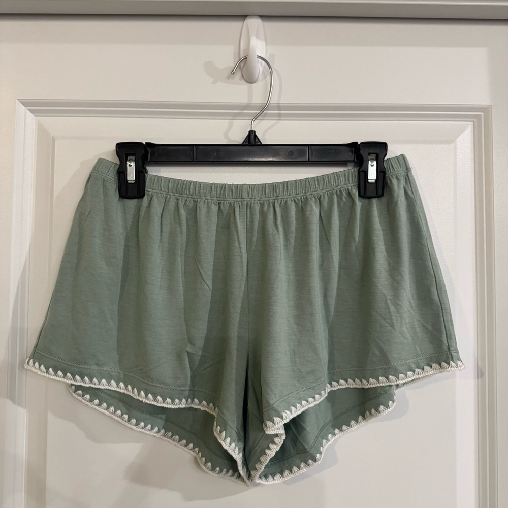 Eberjey Frida Tencel Modal Whipstitch Shortie PJ Pajamas in Eucalyptus Ivory - Picture 2 of 9